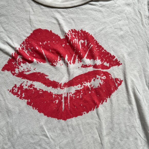 Anthropologie Sol Angeles Red Lips Graphic Tee Cream Soft Casual T-Shirt | Sz M - Picture 4 of 10